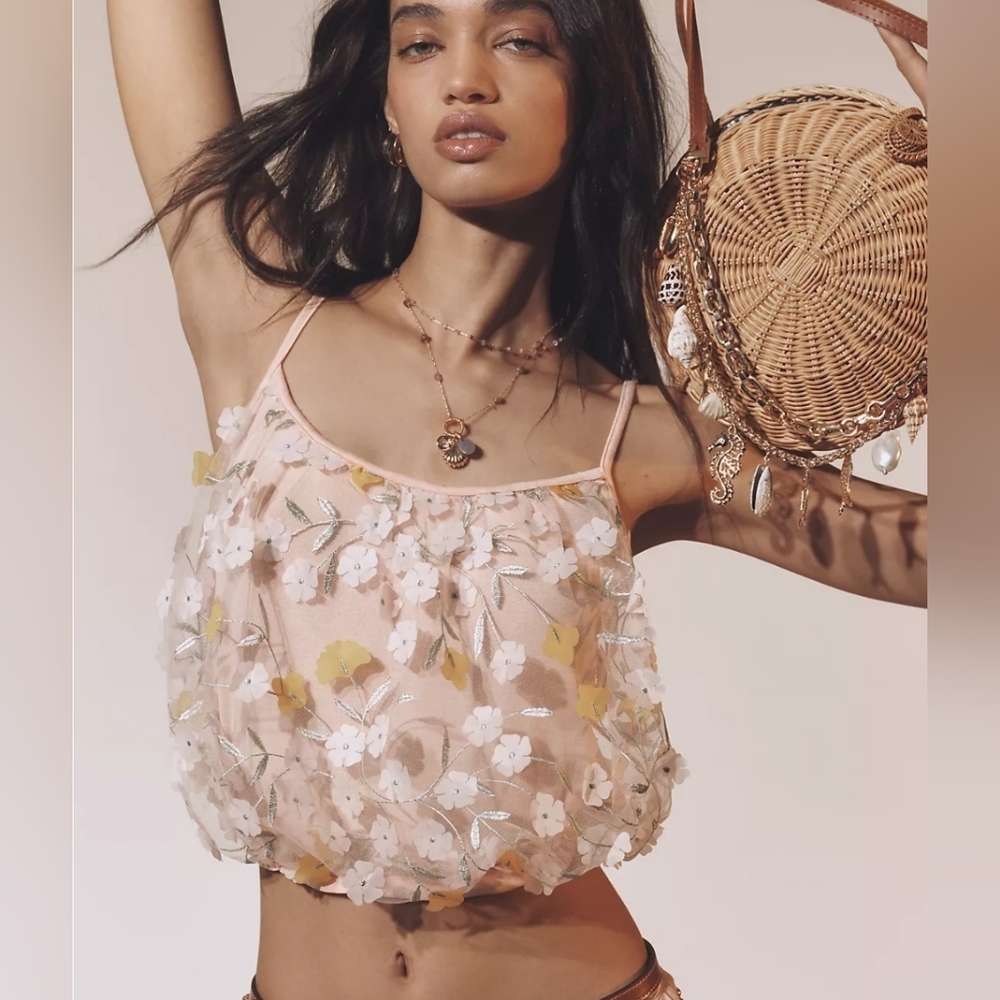 Anthropologie Blossom Embellished Bubble Tank